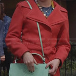 Carrie’s red coat and mint green purse on The Carrie Diaries