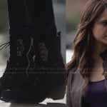 Elena’s black combat boots and brown leather jacket on The Vampire Diaries