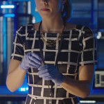 Felicity’s black and white grid print dress on Arrow