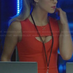 Felicity’s orange/red dress with front cutout on Arrow