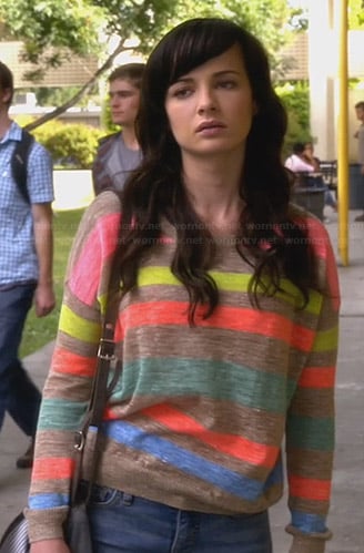 Jenna's beige and neon striped sweater on Awkward