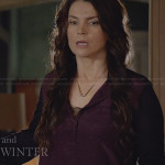 Joanna’s purple shirt with navy sleeves on Witches of East End