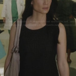 Joan’s black and white printed overlay dress on Elementary