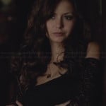 Katherine’s black lace top with cutout shoulders on The Vampire Diaries