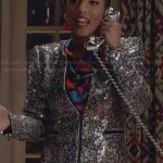 Larissa’s silver sequin zip front jacket on The Carrie Diaries