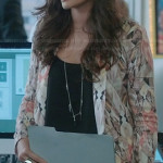 Lauren’s abstract printed blazer and leather panel mini skirt on The Crazy Ones