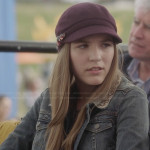 Maddie’s purple gem embellished cap and denim jacket on Nashville