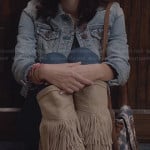 Maggie’s cream fringed boots and embroidered denim jacket on The Carrie Diaries