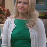 Mel’s green belted peplum dress on Melissa and Joey