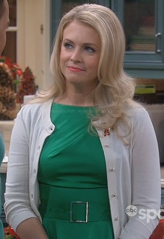 Mel's green belted peplum dress on Melissa and Joey