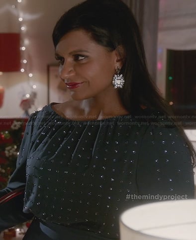 Mindy's teal green embellished dress on The Mindy Project