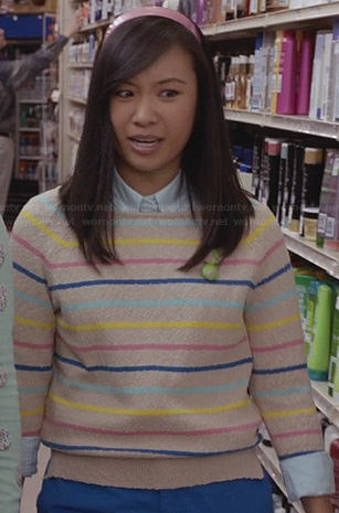 Mouse’s cream striped sweater on The Carrie Diaries