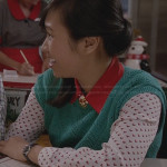Mouse’s white heart print shirt and pointelle short sleeve sweater on The Carrie Diaries