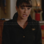 Rachel’s black coat with gold buttons on Glee