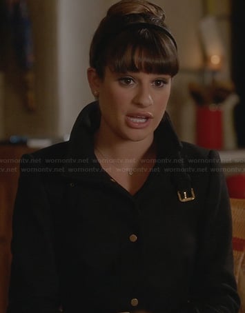 Rachel’s black coat with gold buttons on Glee