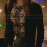 Rachel’s green leather zip skirt and printed top on Glee