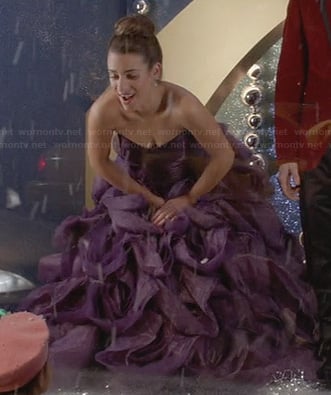 Rachel’s purple strapless gown on Glee