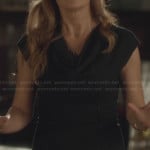 Rayna’s black cowl neck dress with leather piping on Nashville