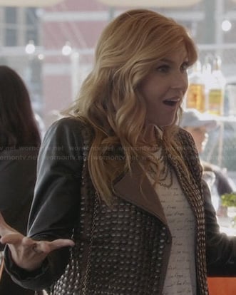 Rayna's black studded jacket with leather sleeves on Nashville