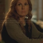 Rayna’s blue and grey contrast sleeve sweater on Nashville