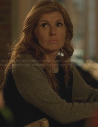 Rayna’s blue and grey contrast sleeve sweater on Nashville