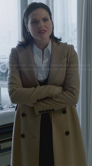 Regina's long cream coat on Once Upon a Time