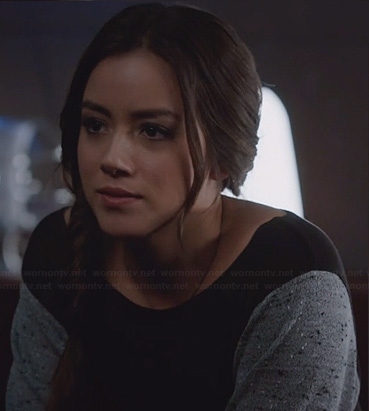 Skye’s black top with grey sleeves on Agents Of SHIELD