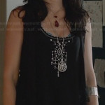 Wendy’s black and white embroidered tank top with scalloped edges on Witches of East End