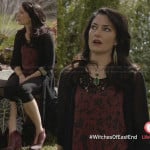 Wendy’s red floral and lace top and red ankle boots on Witches of East End