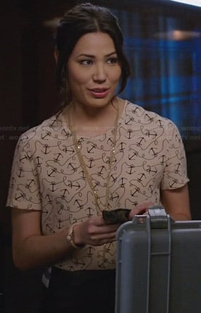 Angela's anchor print blouse on Bones