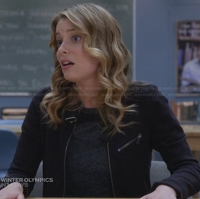 Britta’s black buckle neck jacket on Community