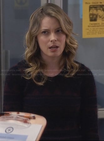 Britta's brown and navy patterned sweater on Community