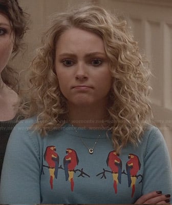 Carrie’s blue parrot sweater on The Carrie Diaries