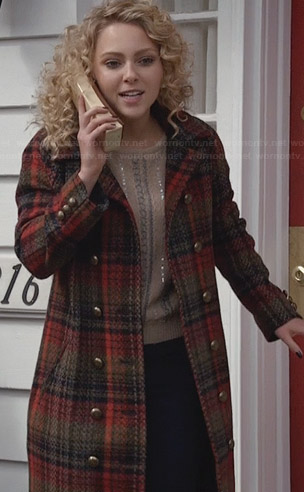Carrie's long red plaid coat on The Carrie Diaries