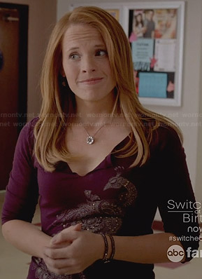 Daphne’s purple peacock top on Switched at Birth