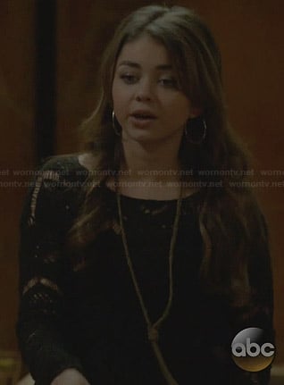 Haley's black crochet sweater on Modern Family