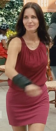 Jules's red sleeveless blouson dress on Cougar Town