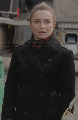 Juliette’s black leather trim coat on Nashville