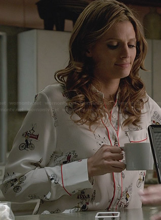 Beckett's bicycle print pajamas on Castle