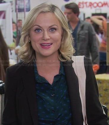 Leslie’s green and blue printed blouse on Parks and Recreation