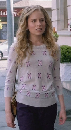 Lisa's grey sweater with pink and purple embroidered flowers on Suburgatory