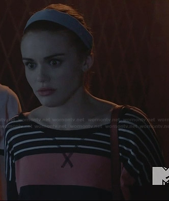 Lydia’s navy and pink striped sweatshirt on Teen Wolf