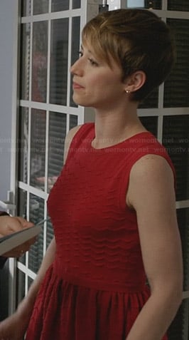 Margaux's red scallop textured dress on Revenge