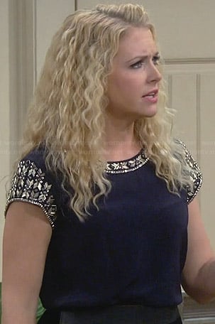Mel's navy blue beaded blouse on Melissa and Joey