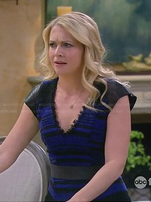 Mel's blue tweed and leather dress on Melissa and Joey