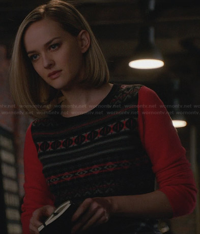 Robyn's fair isle sweater with red sleeves on The Good Wife