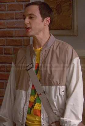 Sheldon's yellow blocks shirt on The Big Bang Theory