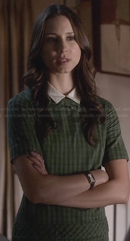 Spencer's green check dress with button back and white collar on Pretty Little Liars