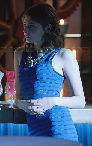 Thea's blue mesh striped bodycon dress on Arrow