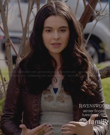 Bay’s grey embellished henley top on Switched at Birth